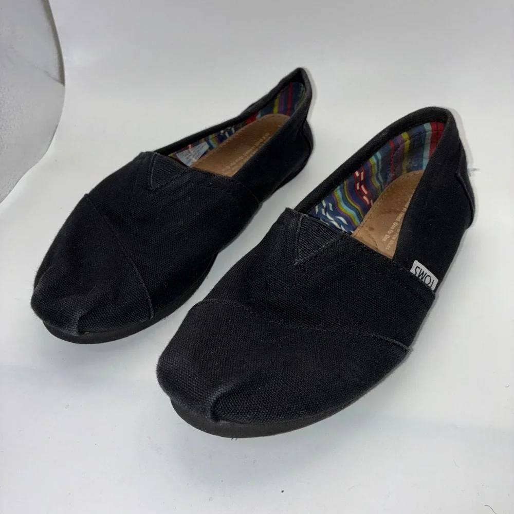 TOMS‎ Classic Alpargata Black Canvas Slip On Shoes Womens Size 6 M